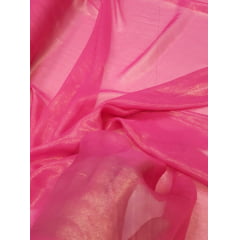 Mousseline Palha de Seda Pink com Foil Dourado