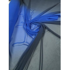 Mousseline Lisa Toque de Seda Degradê Preto com Azul Royal