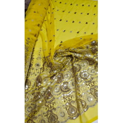 Mousseline Toque de Seda Bordada Indiana Amarelo ST04