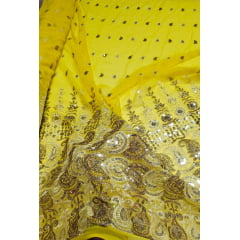 Mousseline Toque de Seda Bordada Indiana Amarelo ST04