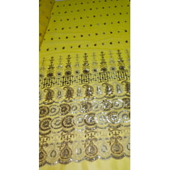Mousseline Toque de Seda Bordada Indiana Amarelo ST04