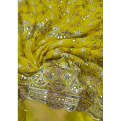 Mousseline Toque de Seda Bordada Indiana Amarelo ST04