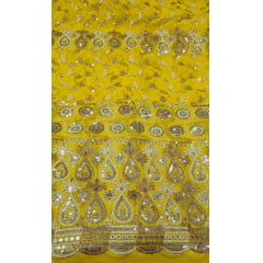 Mousseline Toque de Seda Bordada Indiana Amarelo ST04