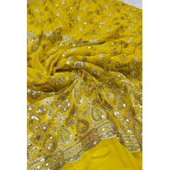 Mousseline Toque de Seda Bordada Indiana Amarelo ST04
