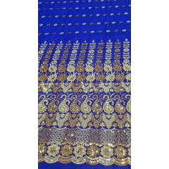 Mousseline Toque de Seda Bordada Indiana Azul Royal