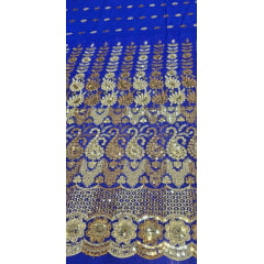 Mousseline Toque de Seda Bordada Indiana Azul Royal