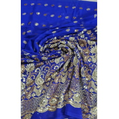 Mousseline Toque de Seda Bordada Indiana Azul Royal