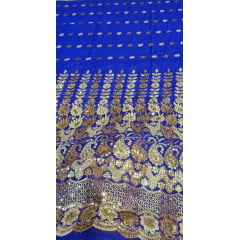 Mousseline Toque de Seda Bordada Indiana Azul Royal