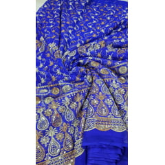 Mousseline Toque de Seda Bordada Indiana Azul Royal ST04