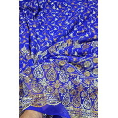 Mousseline Toque de Seda Bordada Indiana Azul Royal ST04