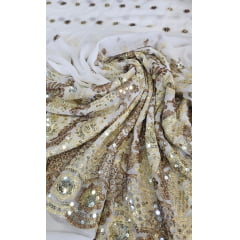 Mousseline Toque de Seda Bordada Indiana Branco