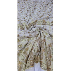 Mousseline Toque de Seda Bordada Indiana Branco ST04