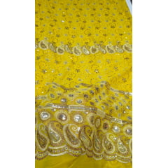 Mousseline Toque de Seda Bordada Indiana Cachemire Amarelo