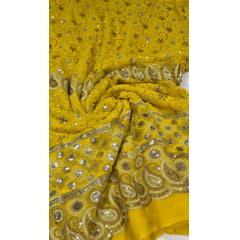 Mousseline Toque de Seda Bordada Indiana Cachemire Amarelo