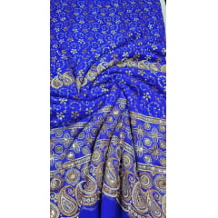 Mousseline Toque de Seda Bordada Indiana Cachemire Azul Royal