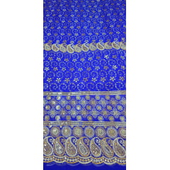 Mousseline Toque de Seda Bordada Indiana Cachemire Azul Royal