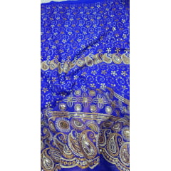 Mousseline Toque de Seda Bordada Indiana Cachemire Azul Royal