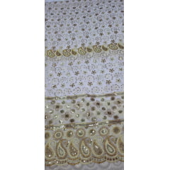 Mousseline Toque de Seda Bordada Indiana Cachemire Branco