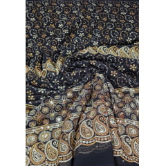 Mousseline Toque de Seda Bordada Indiana Cachemire Preto