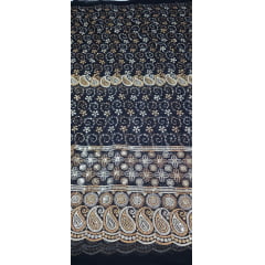 Mousseline Toque de Seda Bordada Indiana Cachemire Preto