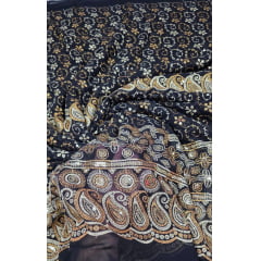 Mousseline Toque de Seda Bordada Indiana Cachemire Preto
