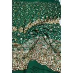 Mousseline Toque de Seda Bordada Indiana Cachemire Verde