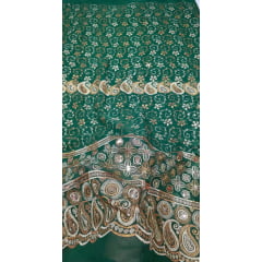 Mousseline Toque de Seda Bordada Indiana Cachemire Verde