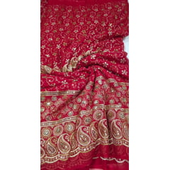 Mousseline Toque de Seda Bordada Indiana Cachemire Vermelho