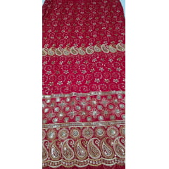 Mousseline Toque de Seda Bordada Indiana Cachemire Vermelho