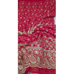 Mousseline Toque de Seda Bordada Indiana Cachemire Vermelho