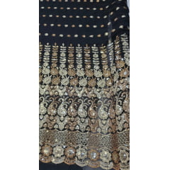 Mousseline Toque de Seda Bordada Indiana Preto