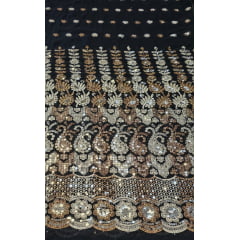 Mousseline Toque de Seda Bordada Indiana Preto