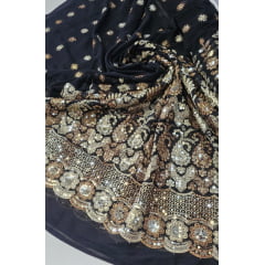 Mousseline Toque de Seda Bordada Indiana Preto