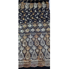 Mousseline Toque de Seda Bordada Indiana Preto ST04