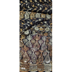 Mousseline Toque de Seda Bordada Indiana Preto ST04