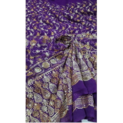 Mousseline Toque de Seda Bordada Indiana Roxo ST04