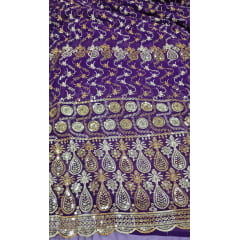 Mousseline Toque de Seda Bordada Indiana Roxo ST04