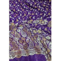Mousseline Toque de Seda Bordada Indiana Roxo ST04