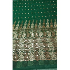 Mousseline Toque de Seda Bordada Indiana Verde ST04