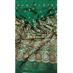 Mousseline Toque de Seda Bordada Indiana Verde ST04