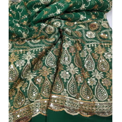 Mousseline Toque de Seda Bordada Indiana Verde ST04