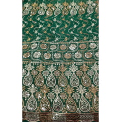Mousseline Toque de Seda Bordada Indiana Verde ST04