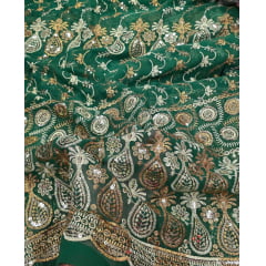 Mousseline Toque de Seda Bordada Indiana Verde ST04