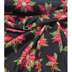 Oxford Estampado Natalino Fundo Preto Floral 