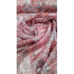Paetê Bordado Animale Estampado Vermelho