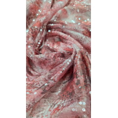 Paetê Bordado Animale Estampado Vermelho