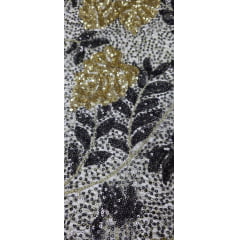 Paetê Bordado Aramado Folhagens Dourado e Preto