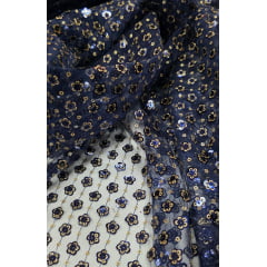 Paetê Bordado Margot Azul Marinho com Dourado