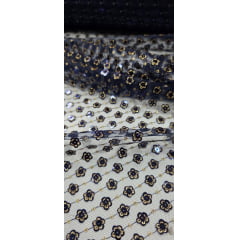 Paetê Bordado Margot Azul Marinho com Dourado