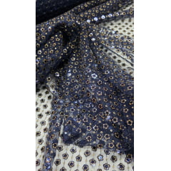 Paetê Bordado Margot Azul Marinho com Dourado